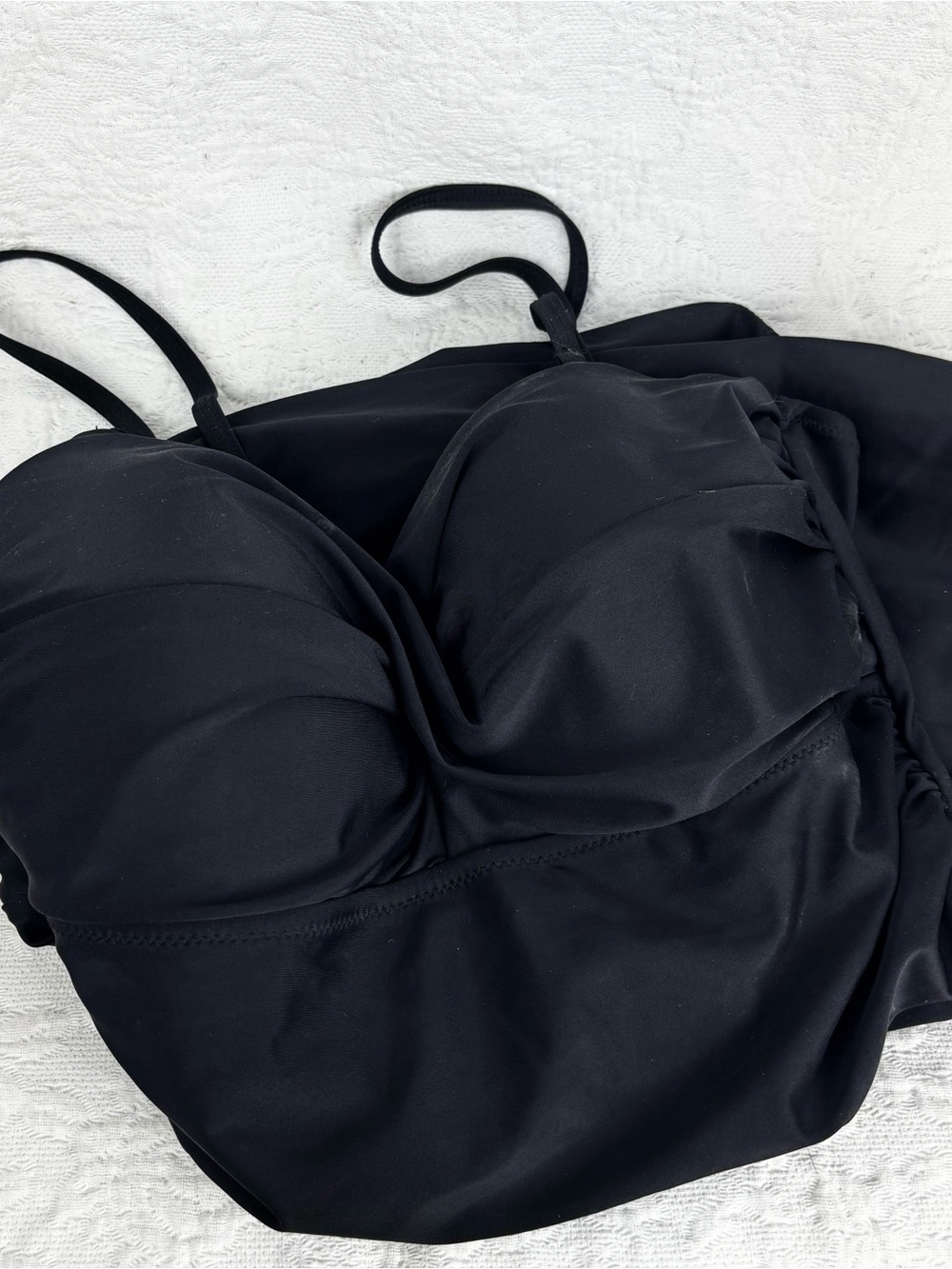 Shore Shape Black Swimsuit 1 Piece Ruching Faux Tankini Swim dress style Sz 12 - Picture 5 of 7
